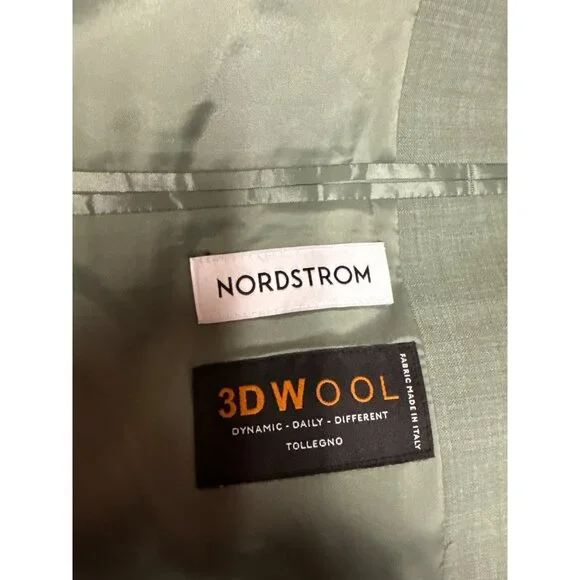 NEW 3D Wool Nordstrom Men's Blazer Green Wool Blend Lined Size 40R Jacket